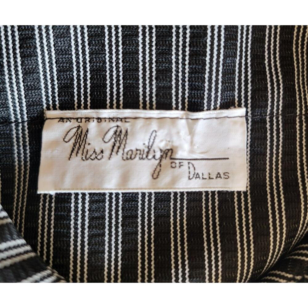 Vintage Miss Marilyn of Dallas 50s Black & White Striped Dress Collared Buttons - Picture 3 of 16